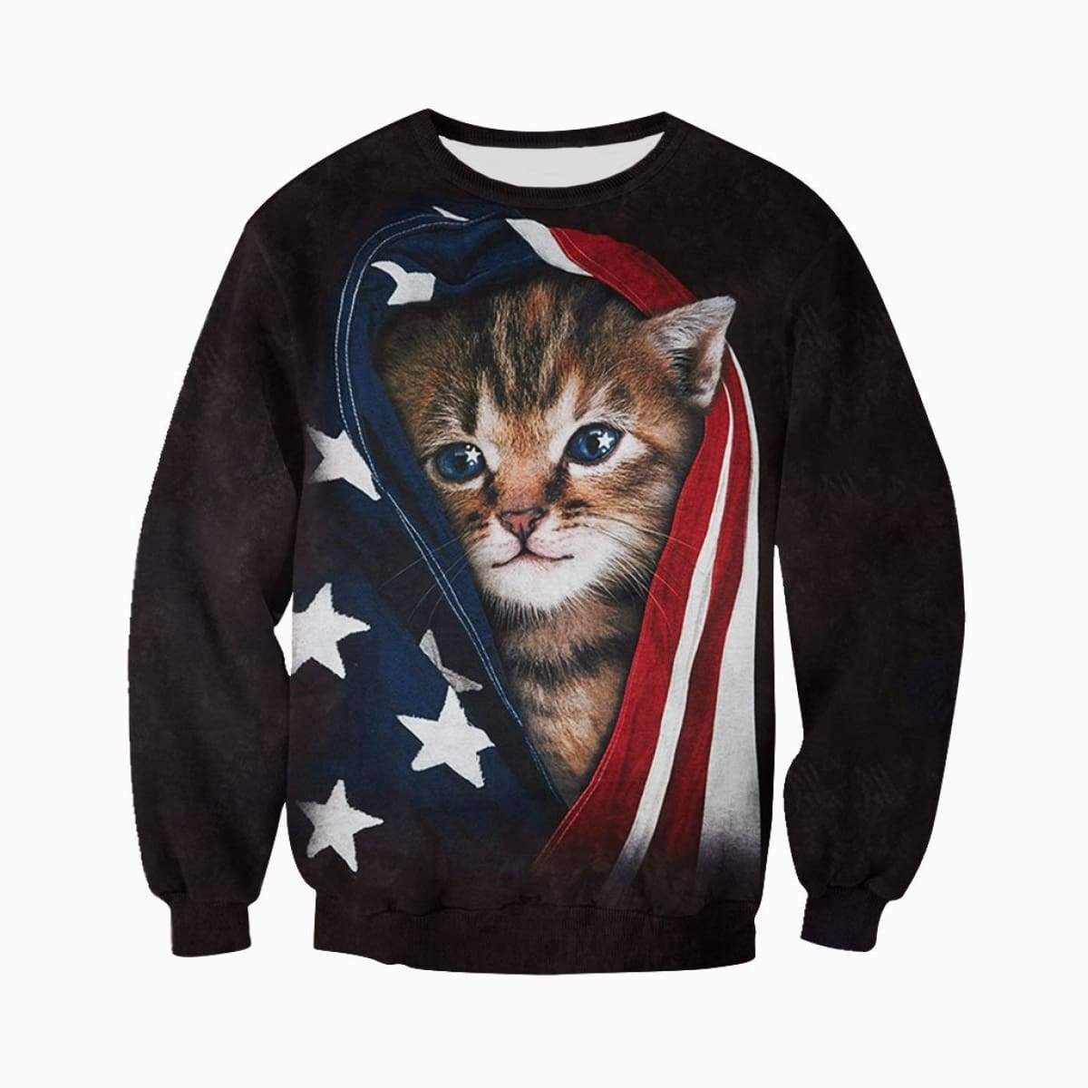 Patriotic kitten american flag all over print sweatshirt