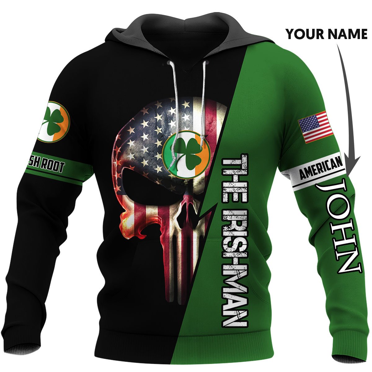 Personalized irish american skull full printing hoodie 1