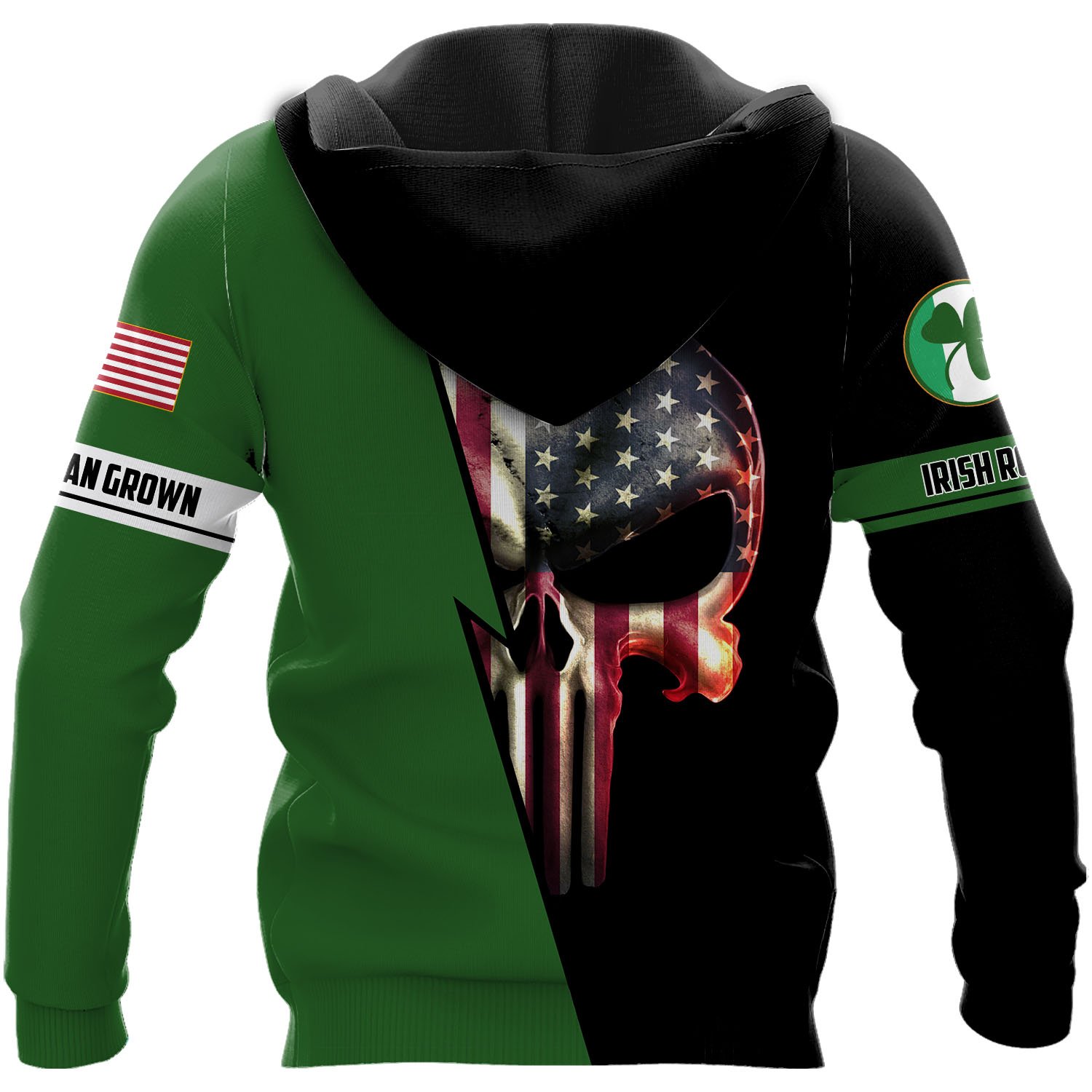Personalized irish american skull full printing hoodie - back 1
