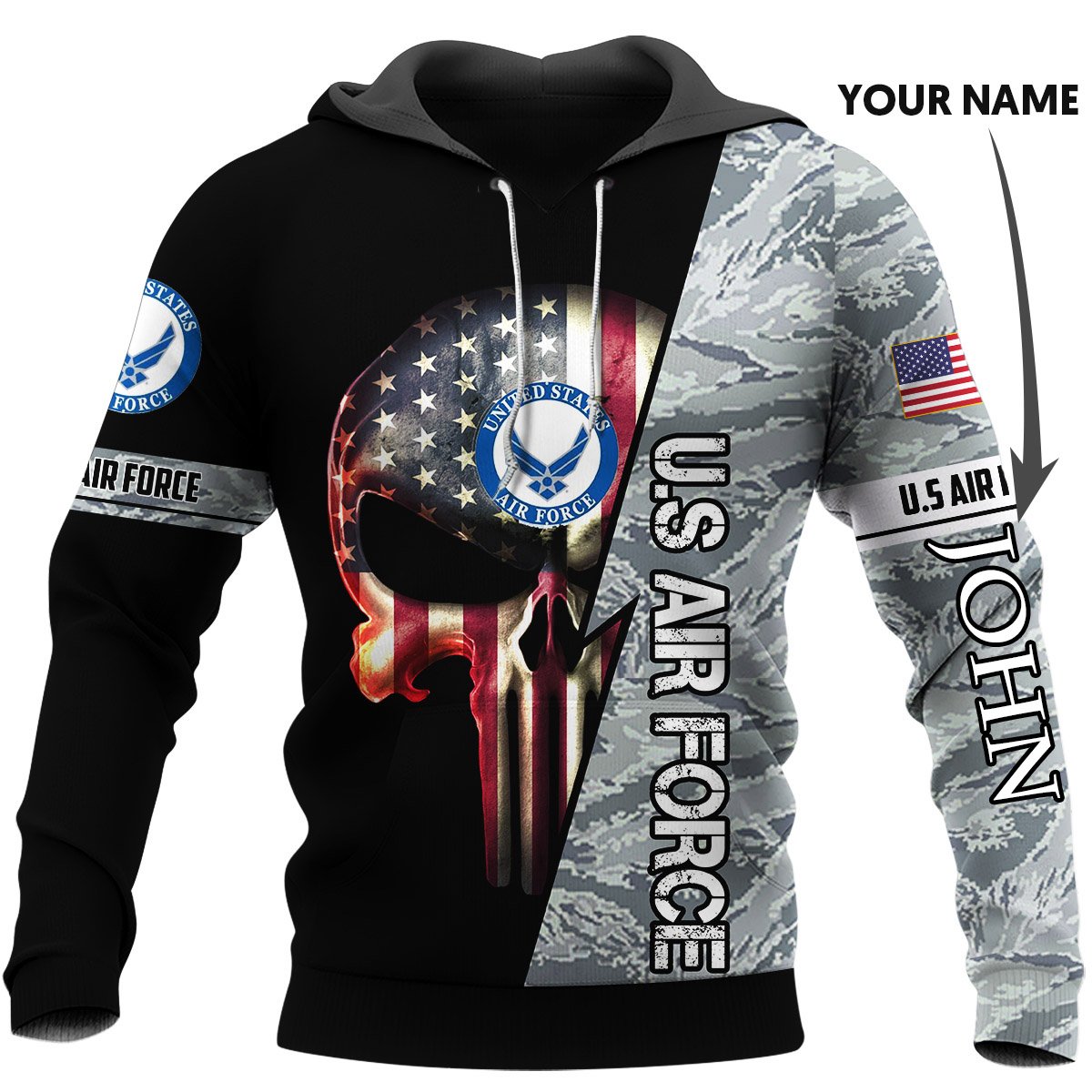Personalized skull us air force full printing hoodie 1
