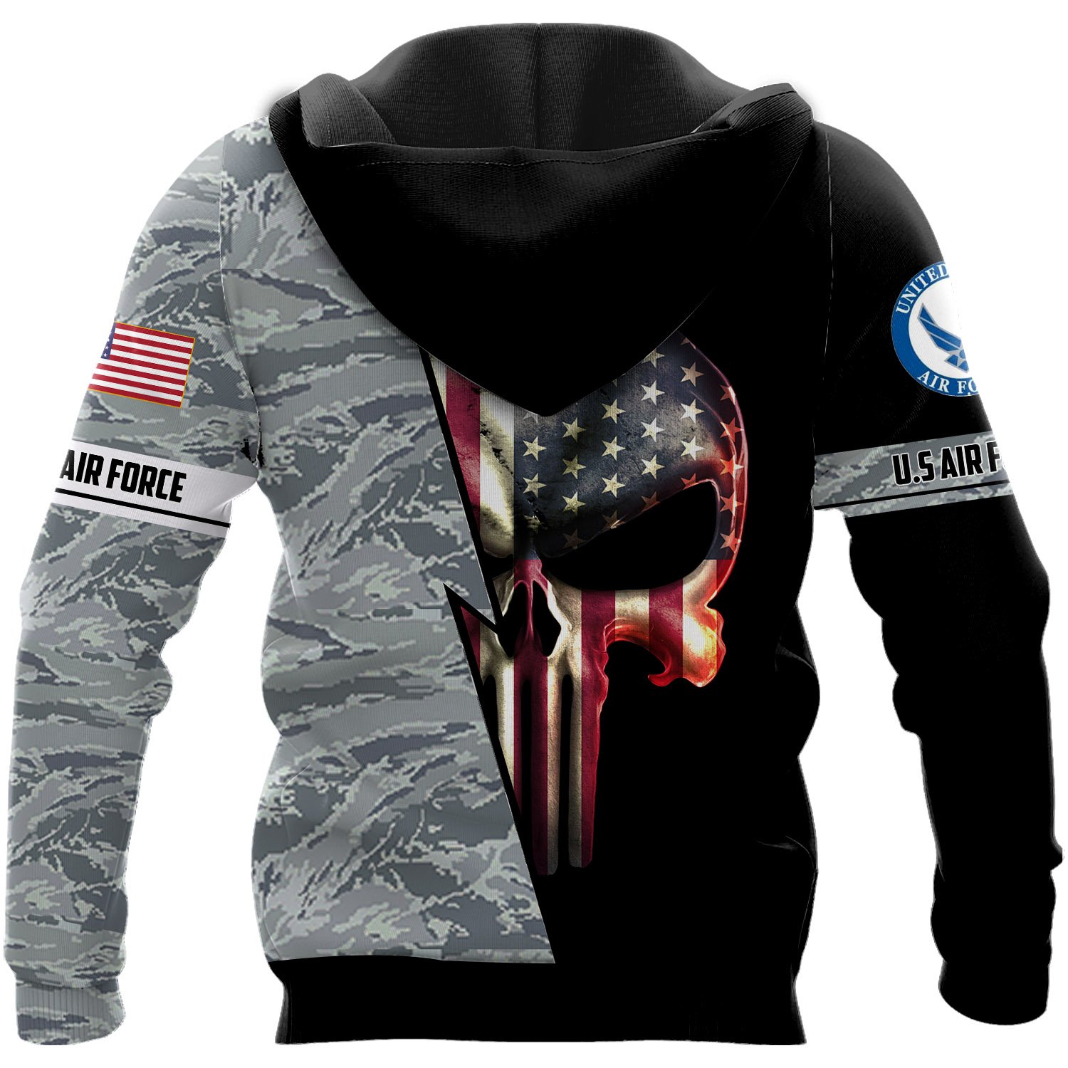 Personalized skull us air force full printing hoodie - back