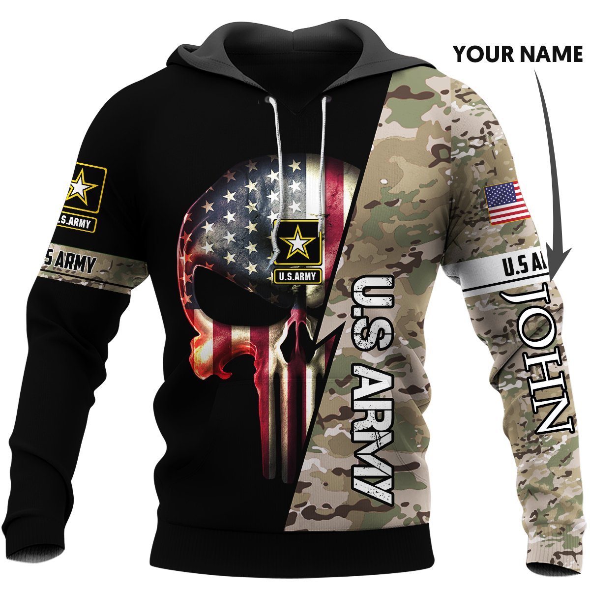 Personalized us army skull full printing hoodie 1