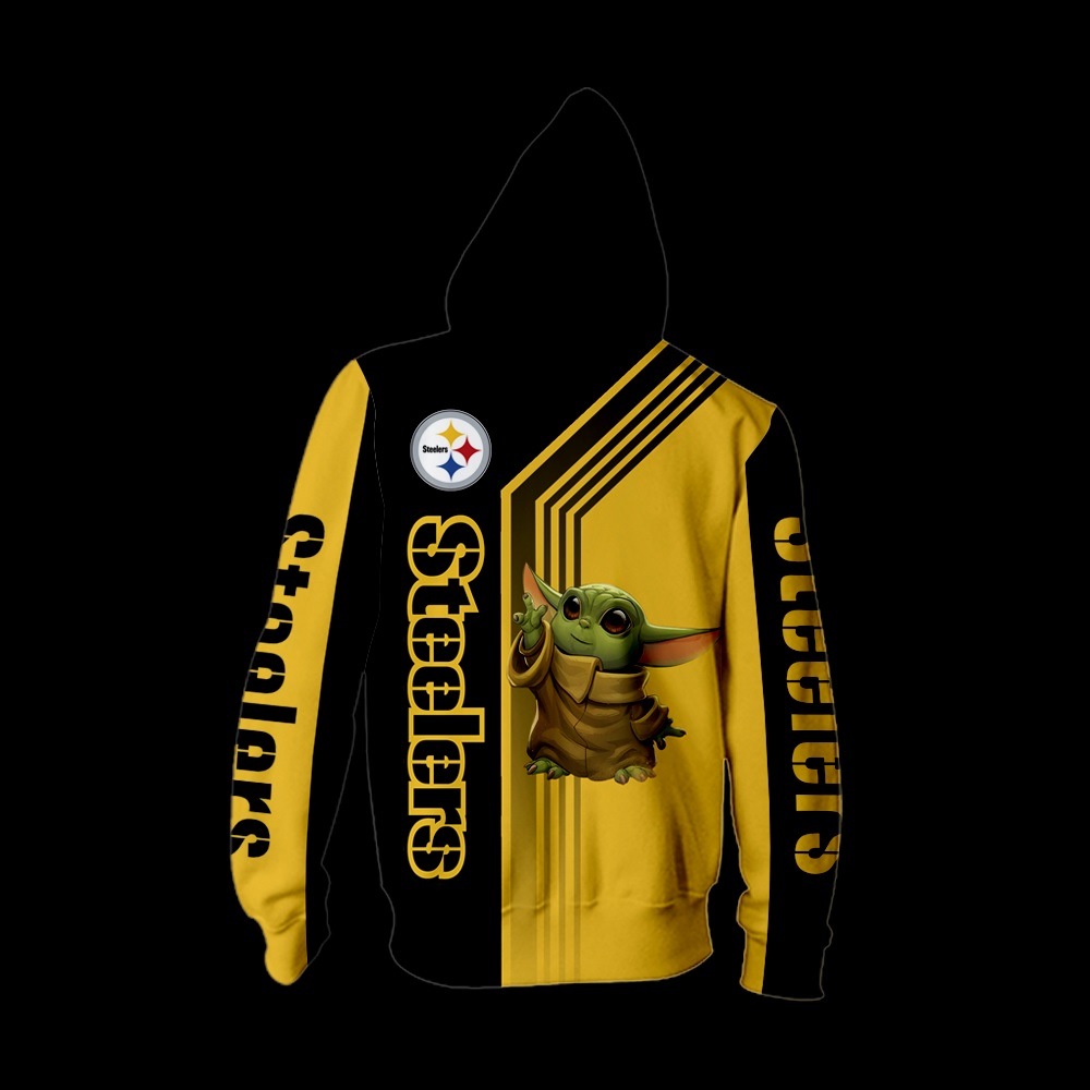Pittsburgh steelers baby yoda full printing zip hoodie - back