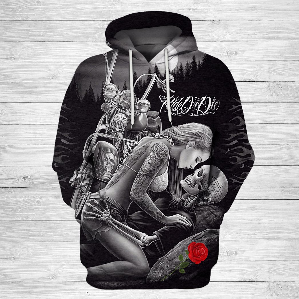 Ride or die skull couple love full printing hoodie 1