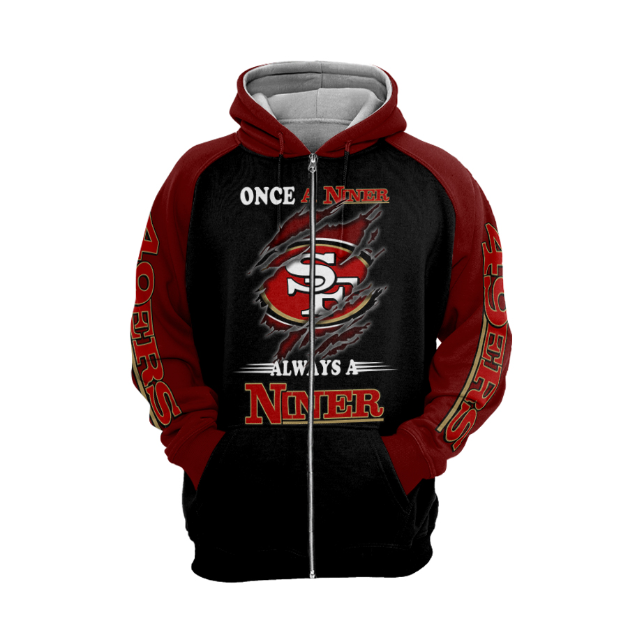 San francisco 49ers once a niner always a niner full printing zip hoodie 1