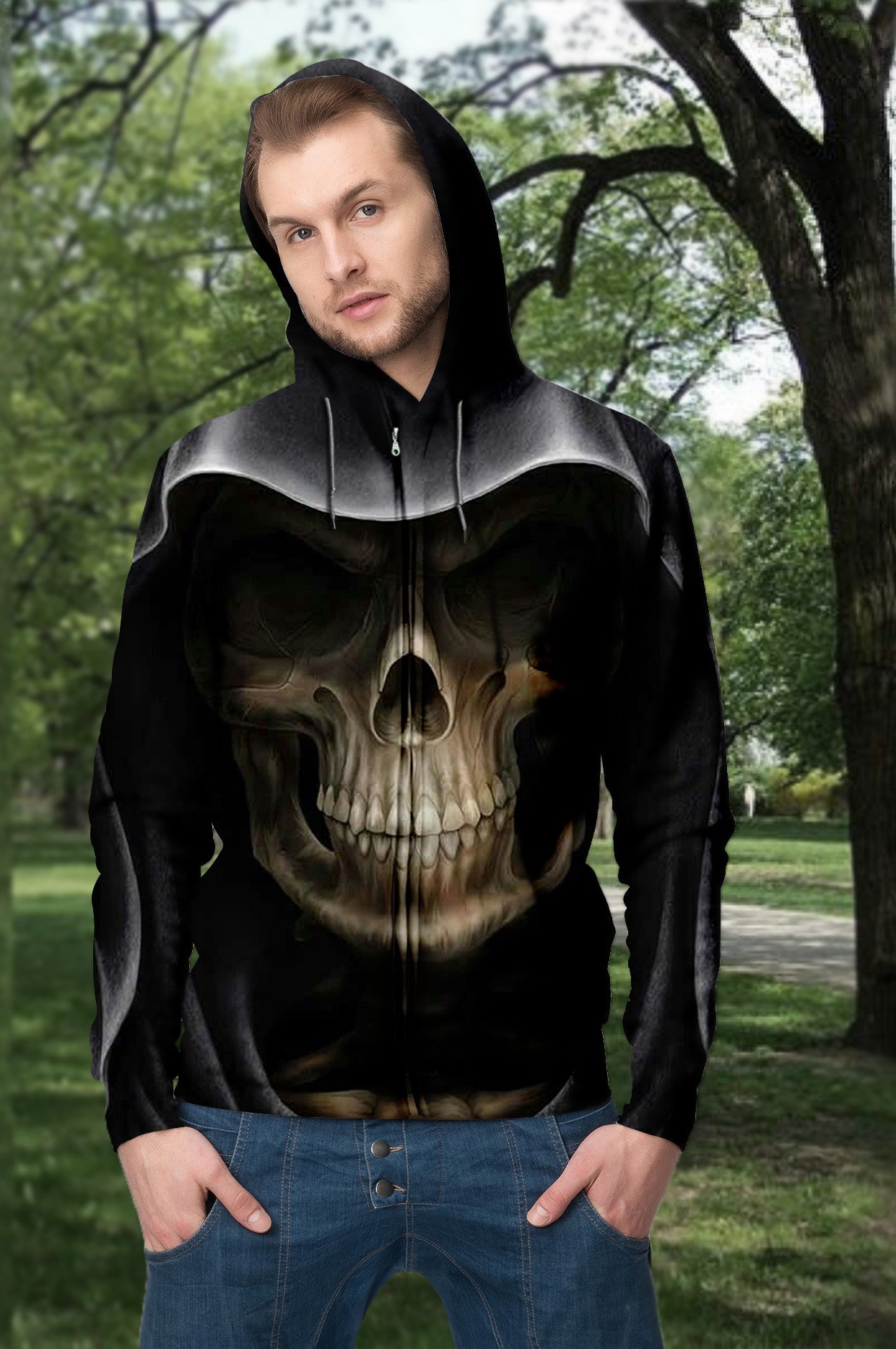 Skull death full printing hoodie 1