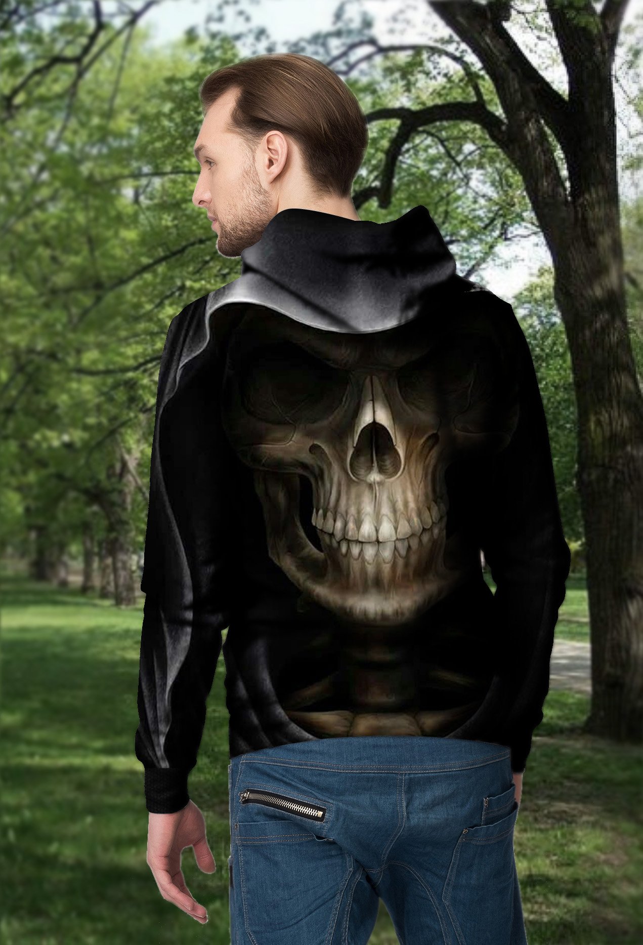 Skull death full printing hoodie - back 1