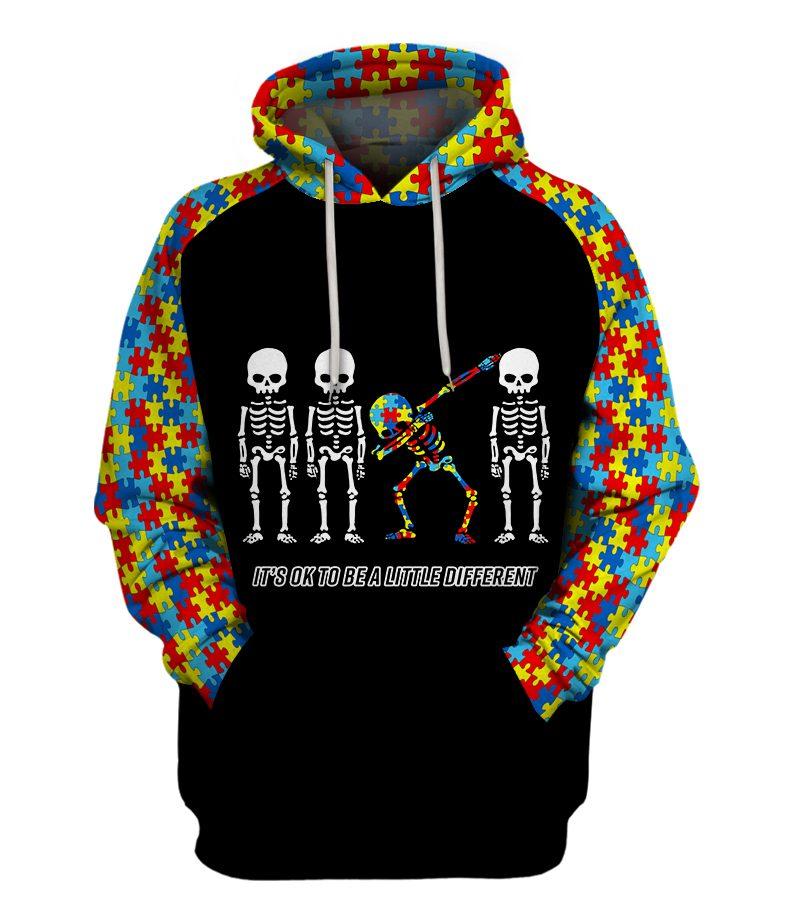 Skull it's ok to be different autism awareness full printing hoodie 1
