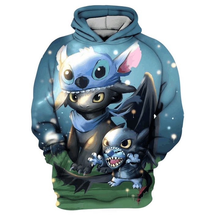 Stitch and toothless full printing hoodie