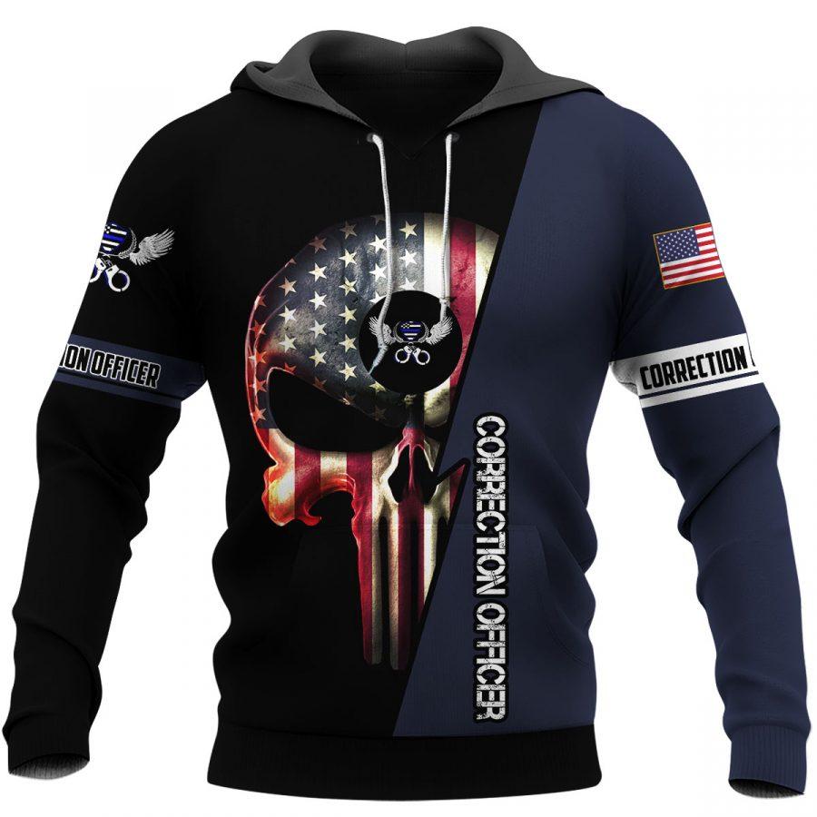 US correction officer skull full printing hoodie