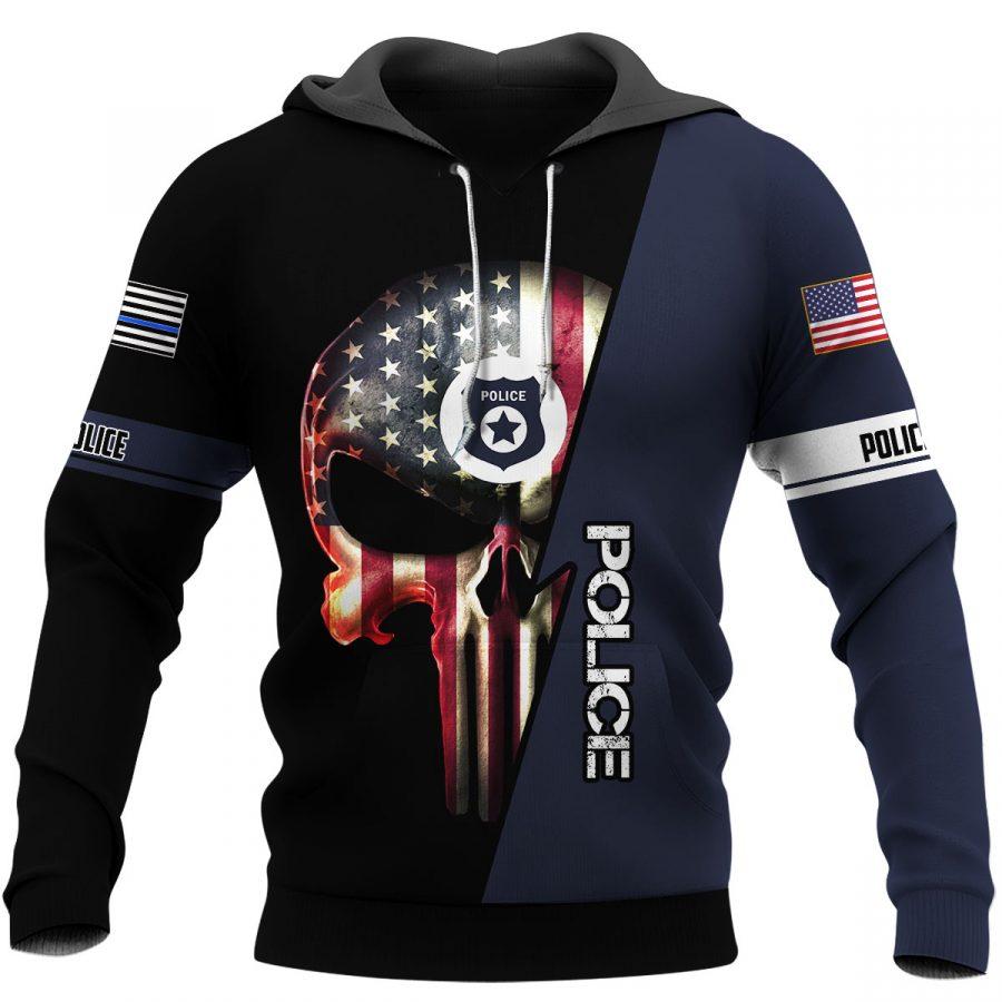 US police skull full printing hoodie 1