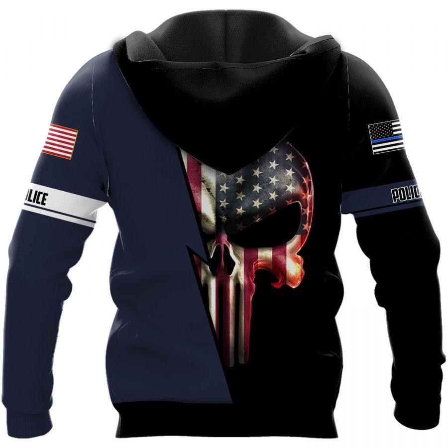US police skull full printing hoodie - back