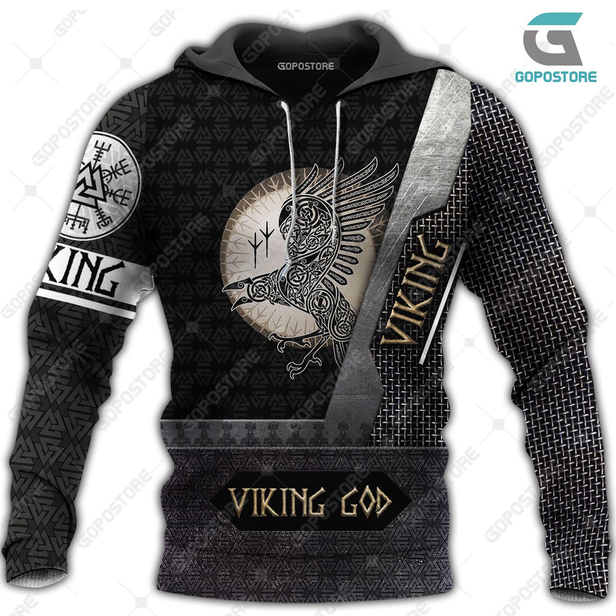 Viking god huginn and muninn full printing hoodie