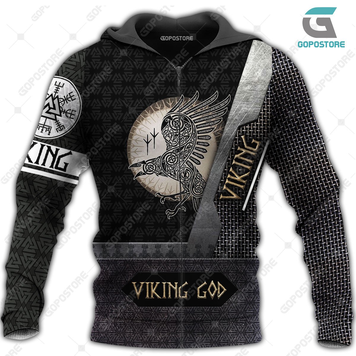 Viking god huginn and muninn full printing zip hoodie
