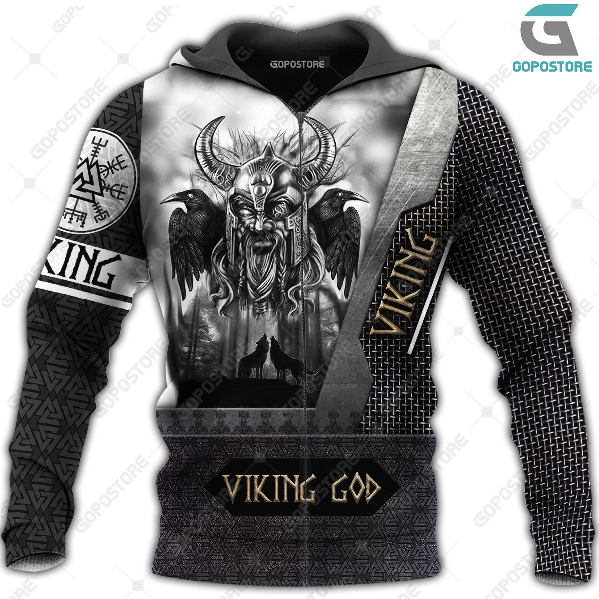 Viking god odin the all father full printing zip hoodie