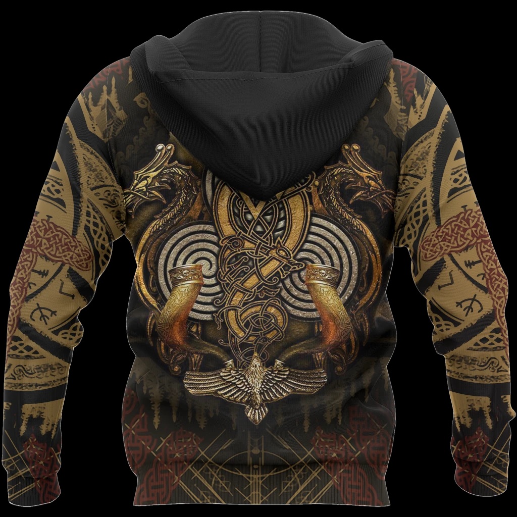 Viking odin's ravens full printing hoodie - back