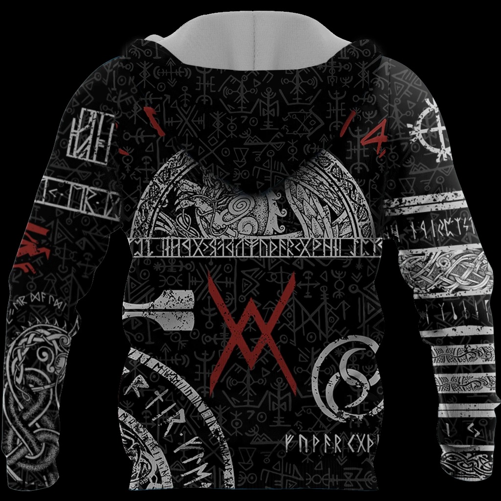 Viking tattoos style full printing hoodie - back