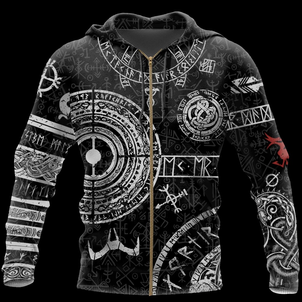 Viking tattoos style full printing zip hoodie
