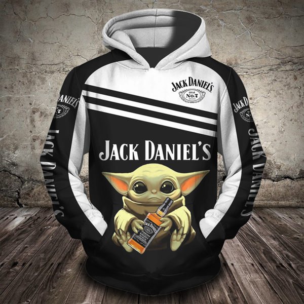 Baby yoda hug jack daniel's full printing hoodie