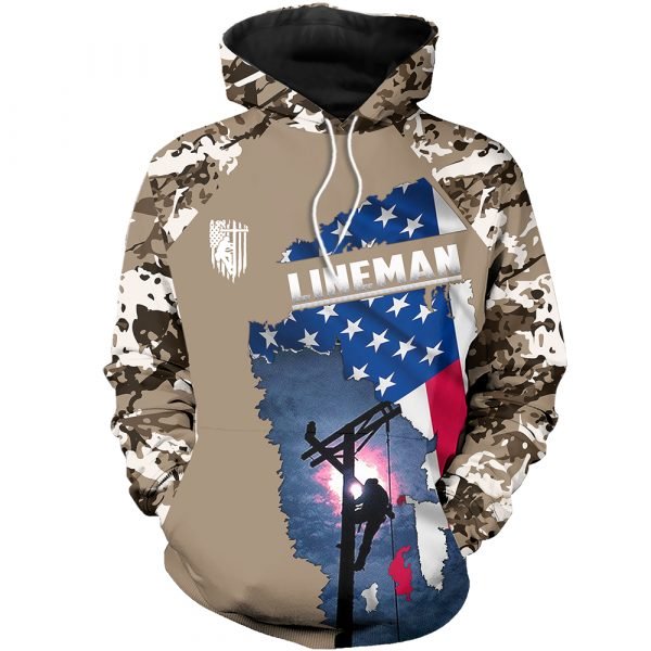 Camo lineman american flag full printing hoodie