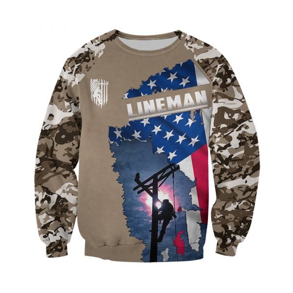 Camo lineman american flag full printing sweatshirt