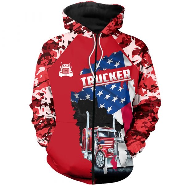 Camo trucker american flag full printing zip hoodie