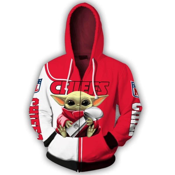Chiefs baby yoda hug vince lombardi trophy full printing zip hoodie