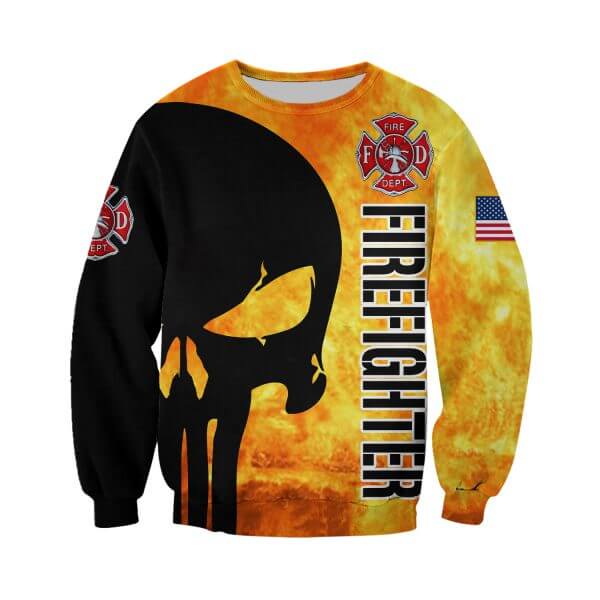 Firefighter skull full printing sweatshirt