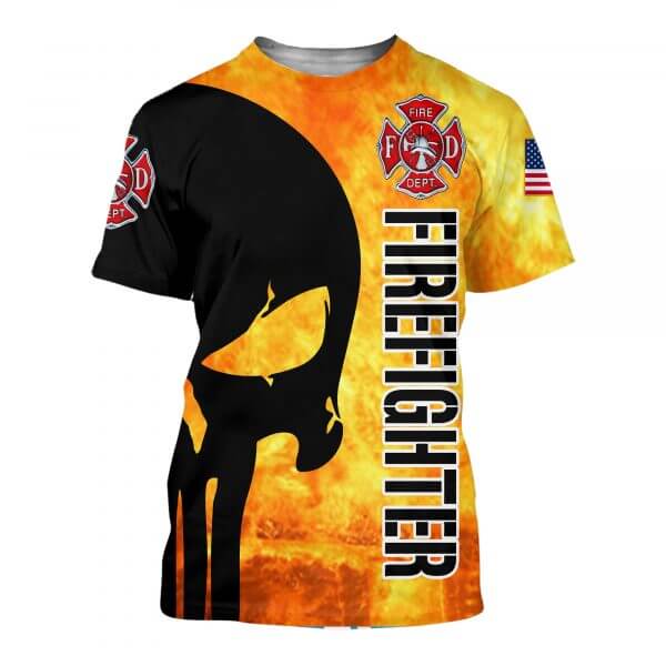 Firefighter skull full printing tshirt