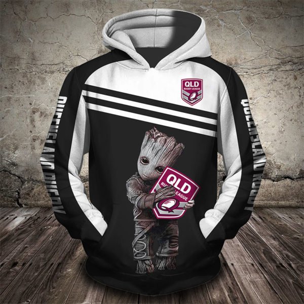Groot hold queensland rugby league all over printed hoodie 1