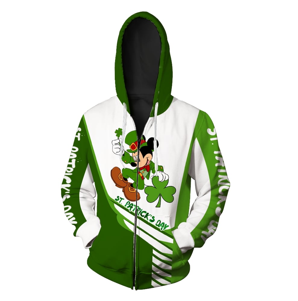 Saint patricks day mickey mouse full printing zip hoodie