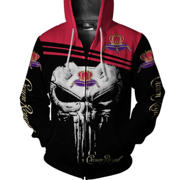 Skull crown royal full printing zip hoodie
