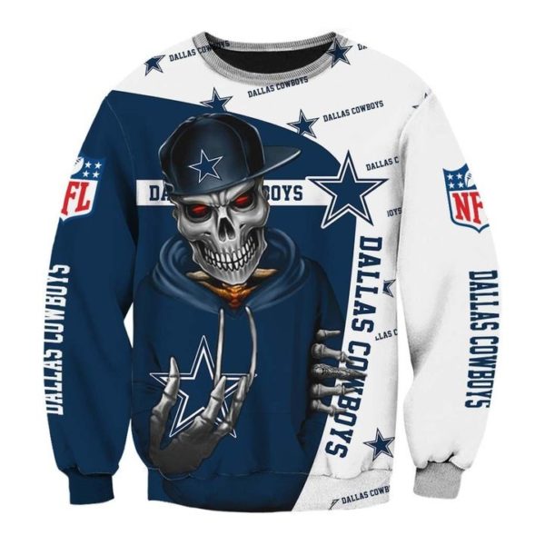 Skull dallas cowboys nfl all over printed sweatshirt