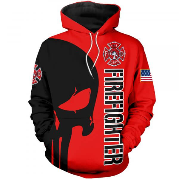 Skull firefighter all over printed hoodie