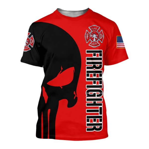 Skull firefighter all over printed tshirt