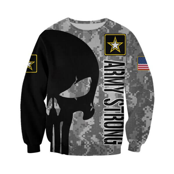 Skull us army strong full printing sweatshirt