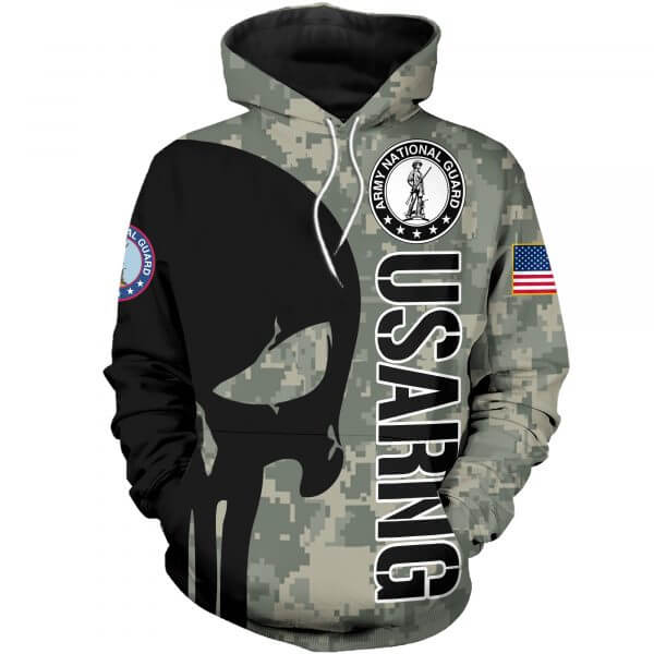 Skull usa army national guard full printing hoodie