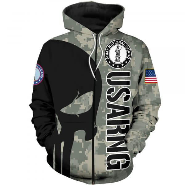 Skull usa army national guard full printing zip hoodie