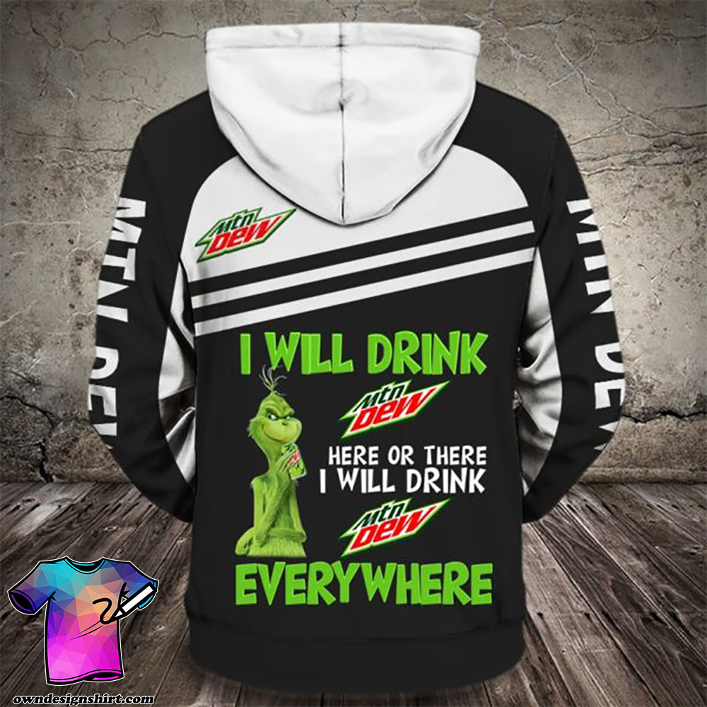 The grinch i will drink mountain dew here all over print shirt