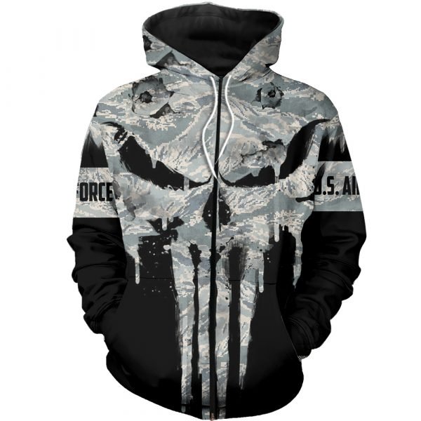 US air force punisher all over printed zip hoodie