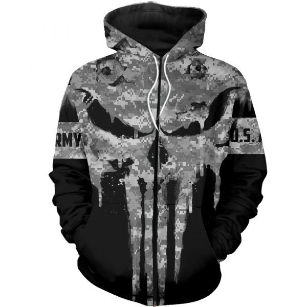 US army punisher all over printed zip hoodie