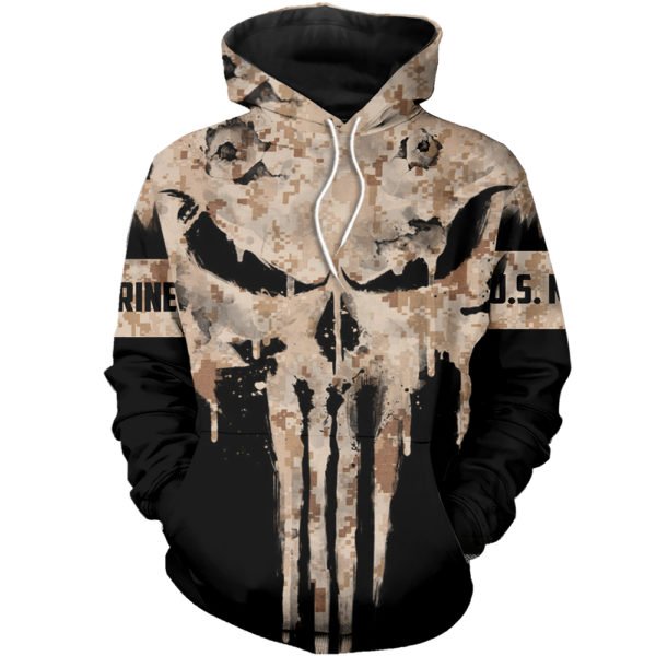 US marine skull full printing hoodie