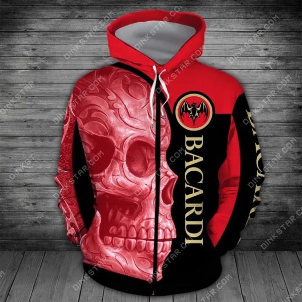 Bacardi sugar skull all over print zip hoodie