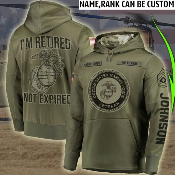 Custom I'm retired not expired us marine corps veteran all over print hoodie 1