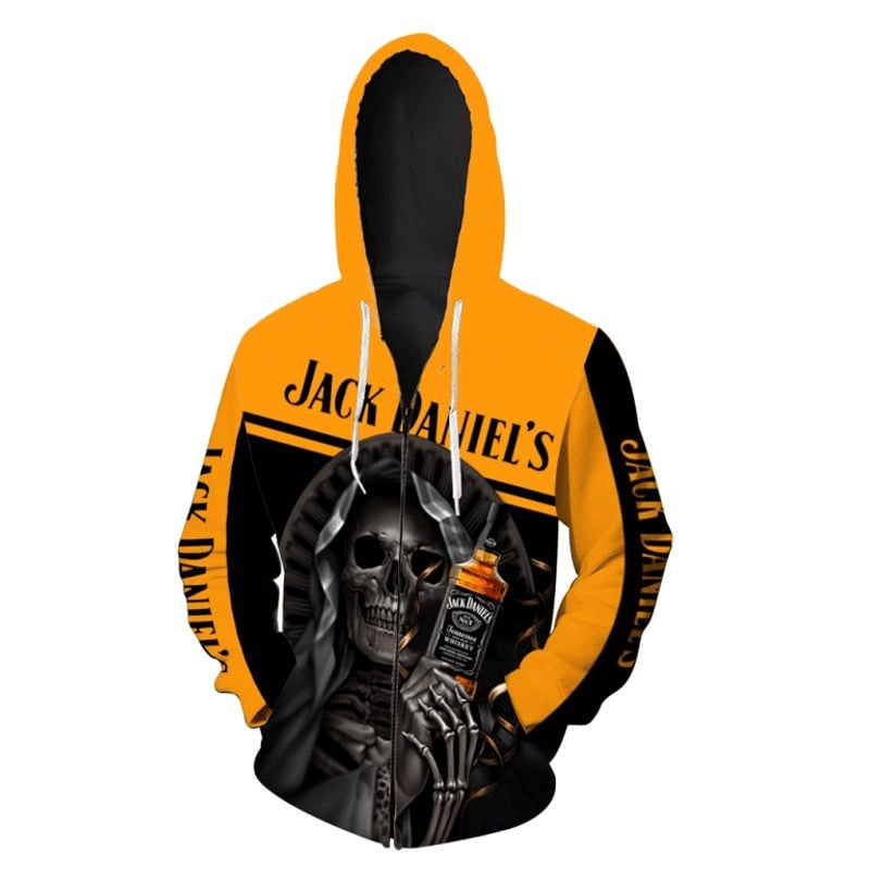 Death skull jack daniel's all over printed zip hoodie