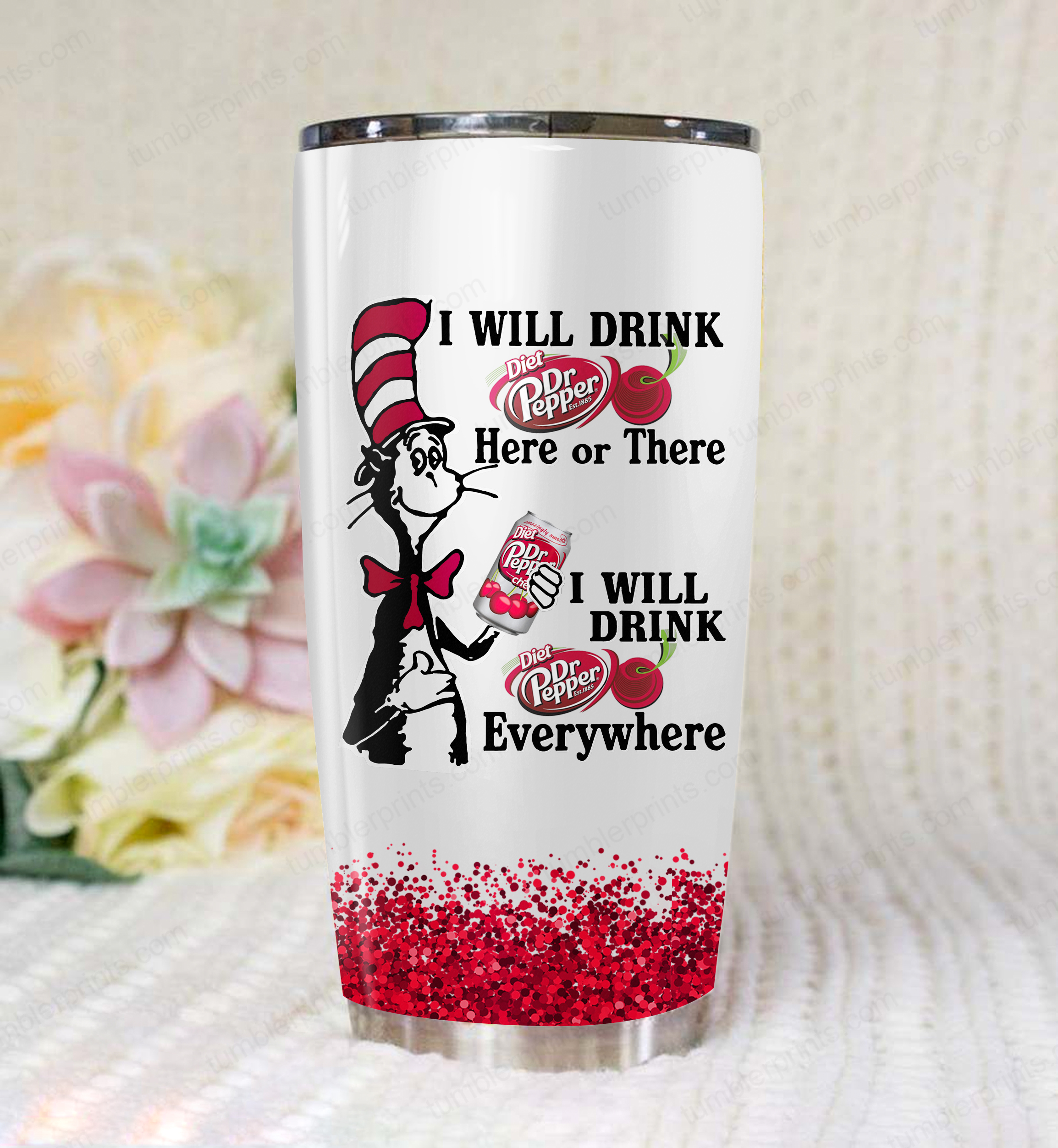 Dr seuss i will drink dr pepper cherry all over printed tumbler 2