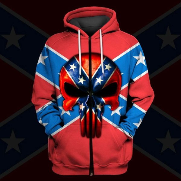 Flags of the confederate states of america skull all over print zip hoodie