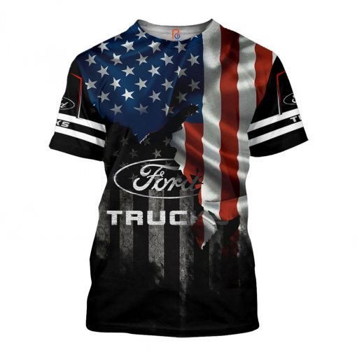 Ford truck american flag full printing tshirt