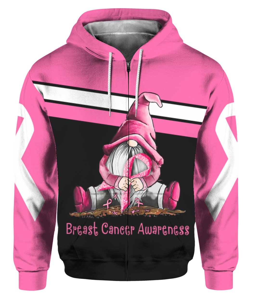 Gnome breast cancer awareness full printing zip hoodie