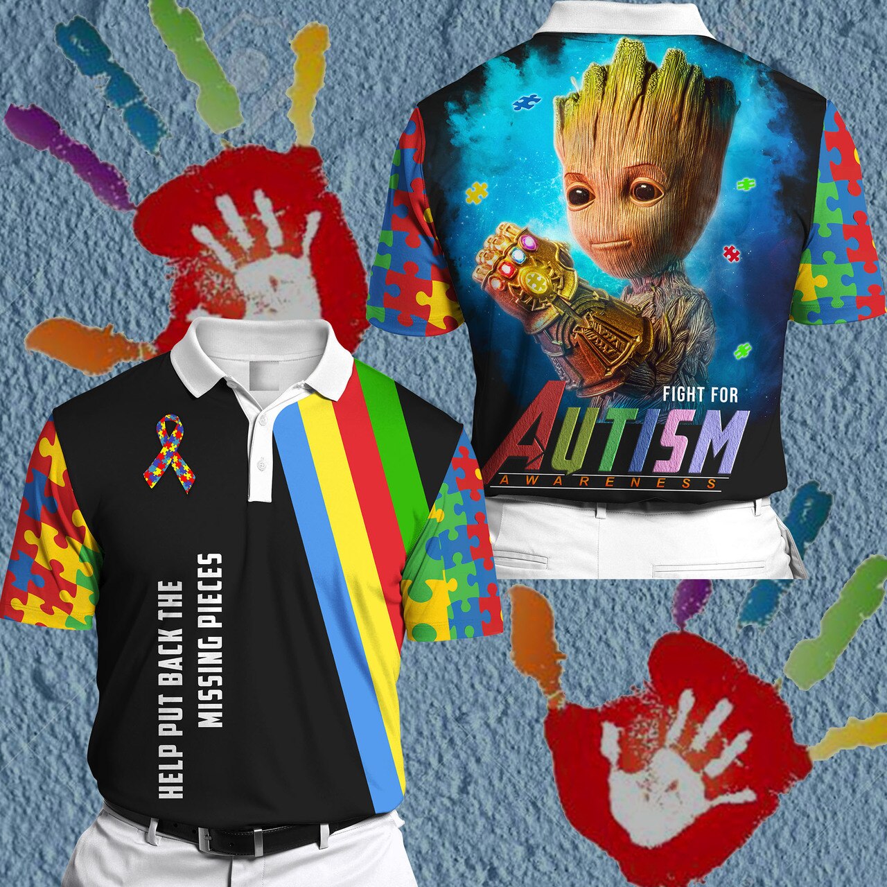 Groot fight for autism awareness full printing polo